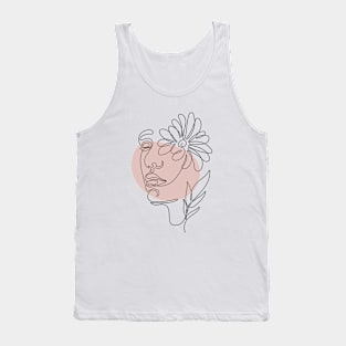 one line art female face  with flowers Tank Top